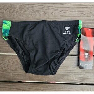 TYR Durafast Boy's Men's Admiral Splice black/green Swim Racer Brief Size 28 New